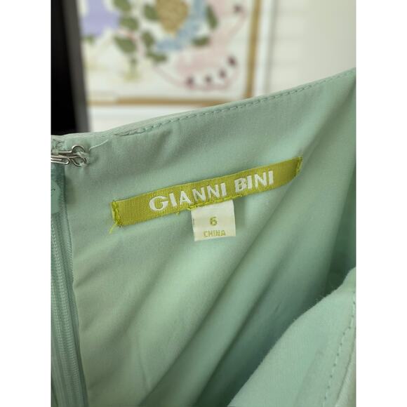 Gianni Bini Mint Green and White Vera Striped Cropped Wide Leg Jumpsuit Size 6 - Picture 3 of 6